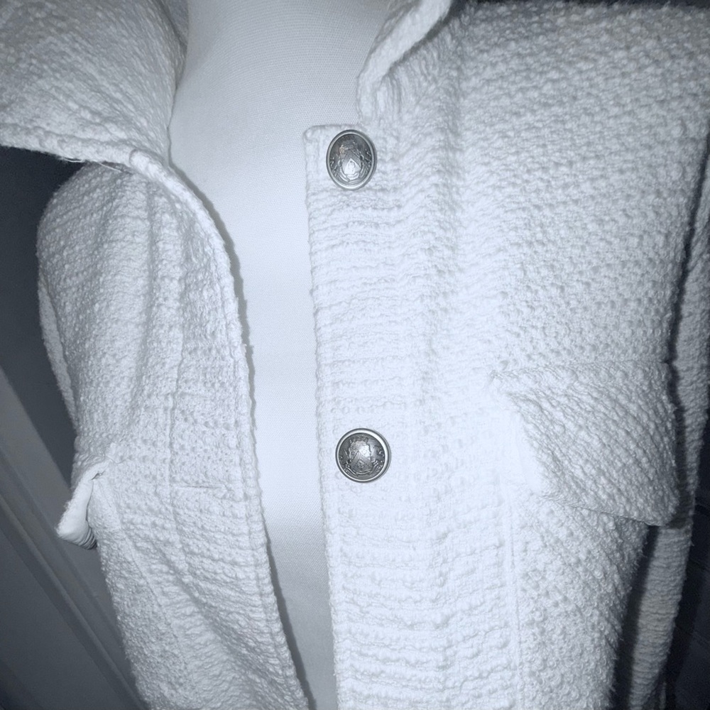 Express White Textured Button Up Jacket - image 4